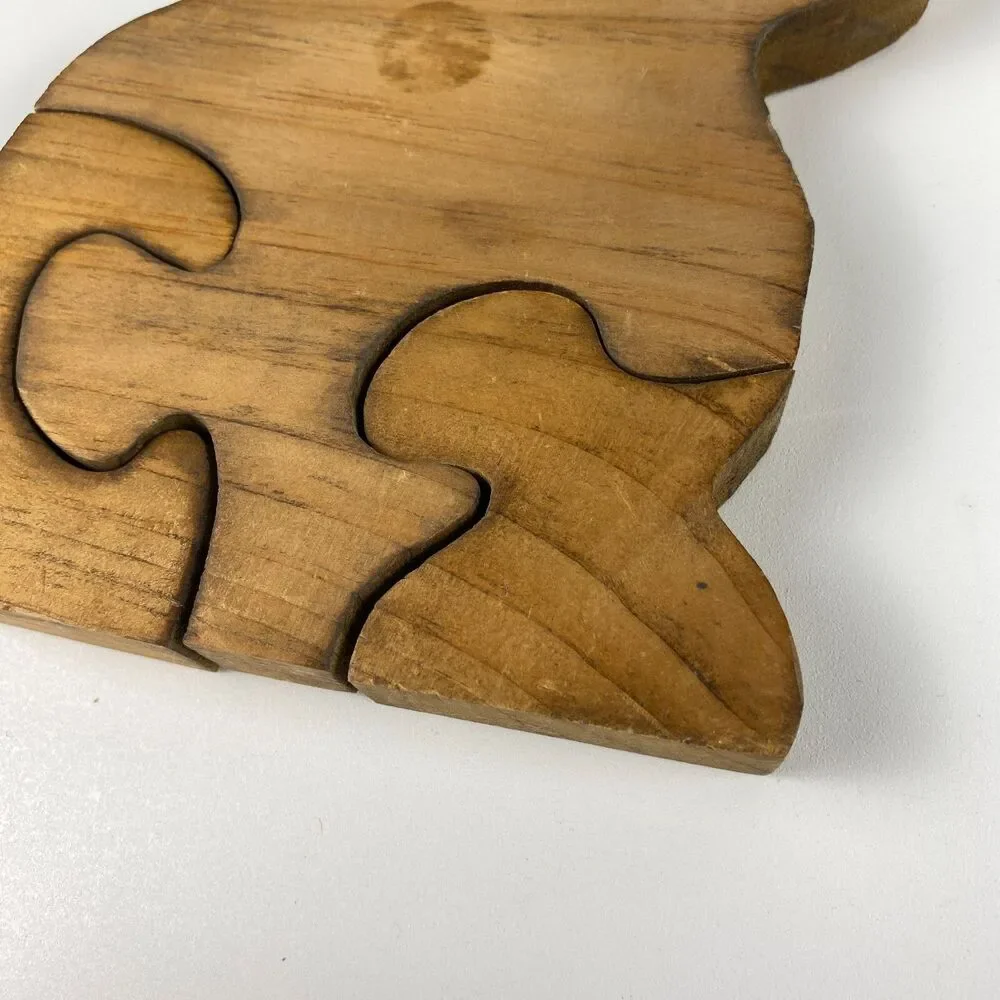 VTG Handmade Stained Wooden Bunny Jigsaw Puzzle Figurine Retro Decor 9